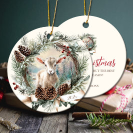 Baby geit boerderij dierenkerst pinecone krans keramisch ornament