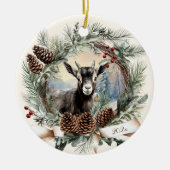 Baby geit boerderij dierenkerst pinecone krans keramisch ornament (Voorkant)