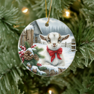 Baby Geit Feestelijke Rustieke Boerderij Kerst Keramisch Ornament