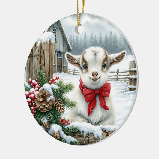 Baby Geit Feestelijke Rustieke Boerderij Kerst Keramisch Ornament (Links)