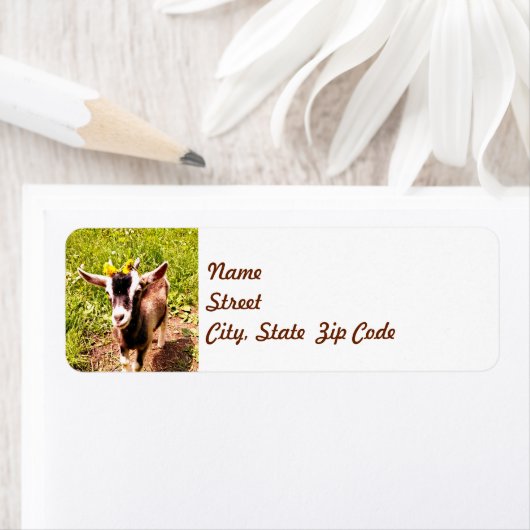 Baby Geit met bloemen - Retouradreslabel Etiket (Insitu)