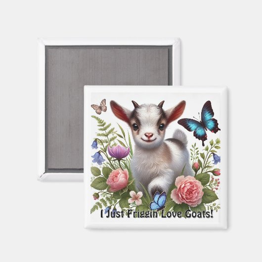 Baby Geit met kleurrijke vlinders en bloemen Magneet (Voorkant / Achterkant)