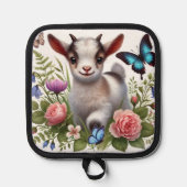 Baby Geit met kleurrijke vlinders en bloemen Pannenlap (Voorkant)