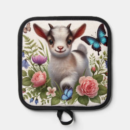 Baby Geit met kleurrijke vlinders en bloemen Pannenlap