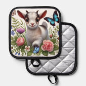 Baby Geit met kleurrijke vlinders en bloemen Pannenlap (Voorkant / Achterkant)