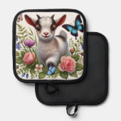 Baby Geit met kleurrijke vlinders en bloemen Pannenlap (Voorkant / Achterkant)