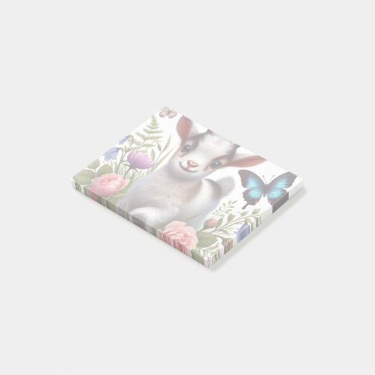 Baby Geit met kleurrijke vlinders en bloemen Post-it® Notes (Schuin)