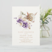 Baby Geit Paarse Bloemen Baby shower Kaart (Staand voorkant)