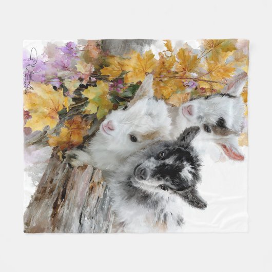Baby Geiten in Herfstblad 1 Fleece Deken (Voorkant (Horizontaal))