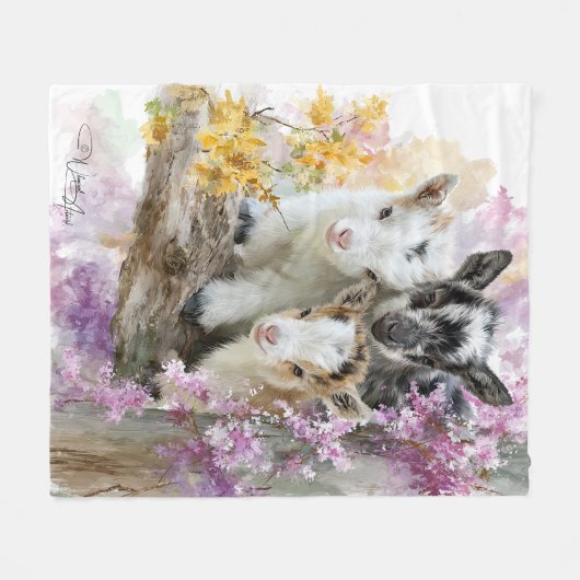 Baby Geiten in Herfstgebladerte 45 Fleece Deken (Voorkant (Horizontaal))
