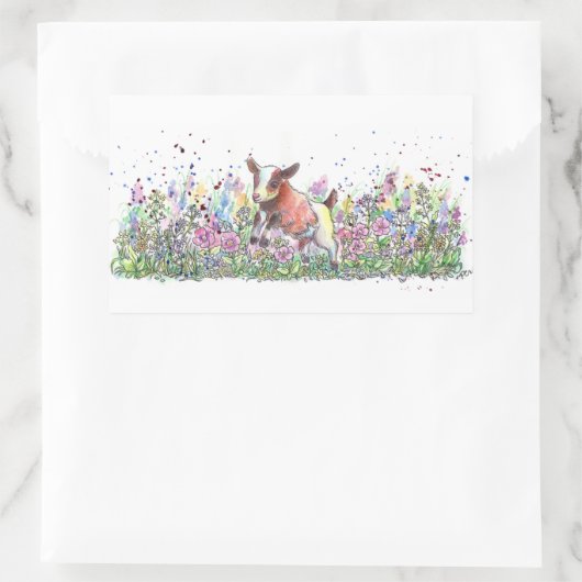 Baby Geitte in Bloemveld Rechthoekige Sticker (Tas)