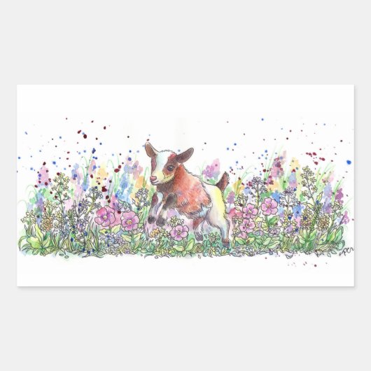 Baby Geitte in Bloemveld Rechthoekige Sticker (Voorkant)