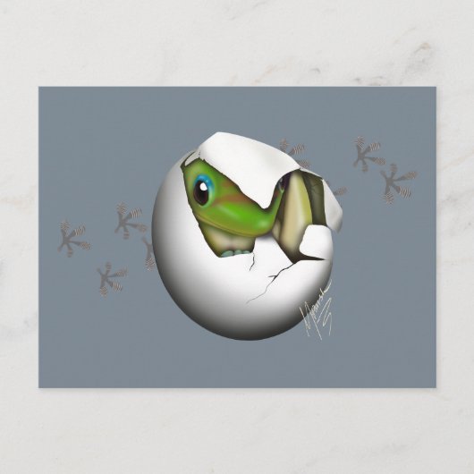 Baby gekko in ei briefkaart (Voorkant)