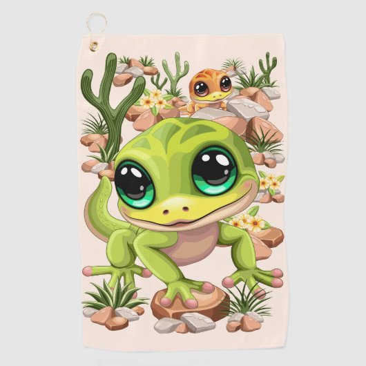 Baby Gekko's Schattigee stripfiguren Golfhanddoek (Voorkant)