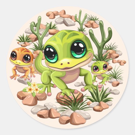 Baby Gekko's Schattigee stripfiguren Ronde Sticker (Voorkant)