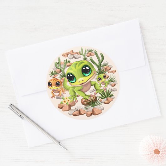 Baby Gekko's Schattigee stripfiguren Ronde Sticker (Envelop)