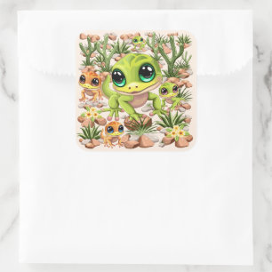 Baby Gekko's Schattigee stripfiguren Vierkante Sticker