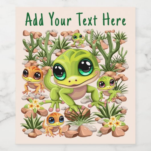 Baby Gekko's Schattigee stripfiguren Wijn Etiket (Enkel label)