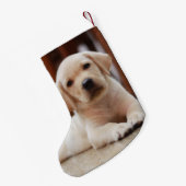 Baby gele Labrador Puppy Dog op Belly Kleine Kerstsok (Achterkant (Hangend))
