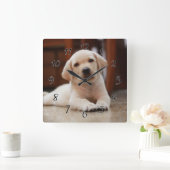 Baby gele Labrador Puppy Dog op Belly Vierkante Klok (Huis)
