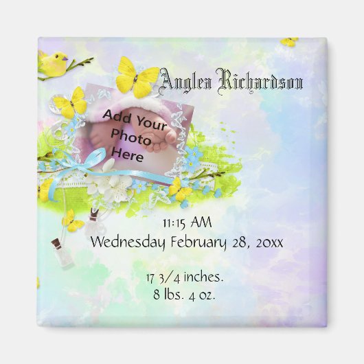 Baby gele vogel- en vlinderfoto-Lijst Magneet (Voorkant)