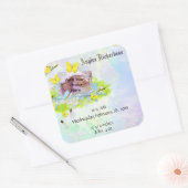 Baby gele vogel- en vlinderfoto-Lijst Vierkante Sticker (Envelop)
