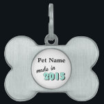 Baby gemaakt in 2016 huisdieren naamplaatje<br><div class="desc">Cute baby "made in 2016" in green. Aangepast gemaakt met liefde. XO</div>