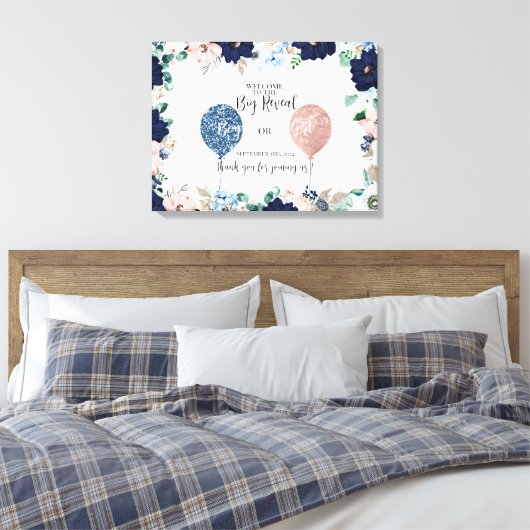 Baby gender laat roze blauwe bloemen zien canvas afdruk (Insitu (Slaapkamer))