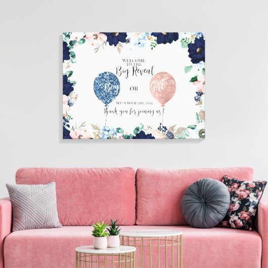 Baby gender laat roze blauwe bloemen zien canvas afdruk (Insitu (Woonkamer))