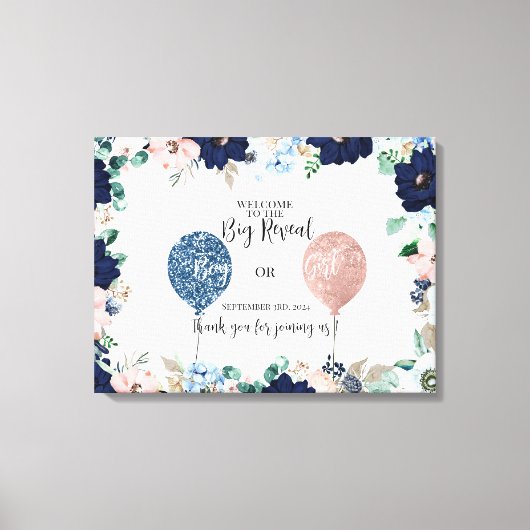 Baby gender laat roze blauwe bloemen zien canvas afdruk (Voorkant)