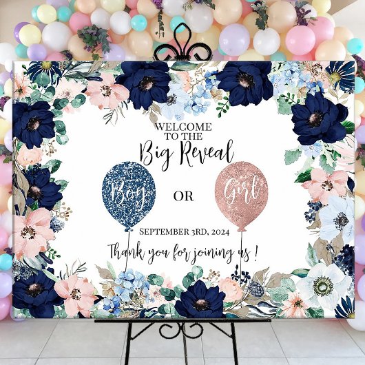 Baby gender laat roze blauwe bloemen zien canvas afdruk