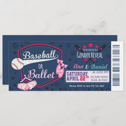 Baby gender onthullen - Baseballs of Ballet Kaart (Voorkant / Achterkant)