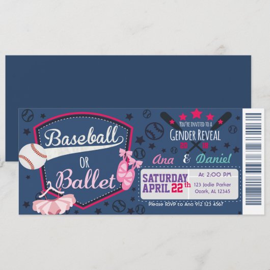 Baby gender onthullen - Baseballs of Ballet Kaart (Voorkant / Achterkant)