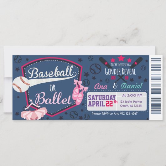 Baby gender onthullen - Baseballs of Ballet Kaart (Voorkant)