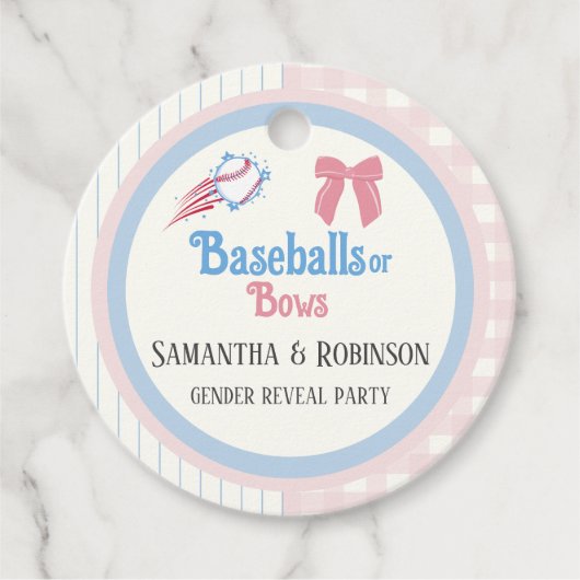 Baby gender onthullen Baseballs of Bows Bedankjes Labels (Voorkant)