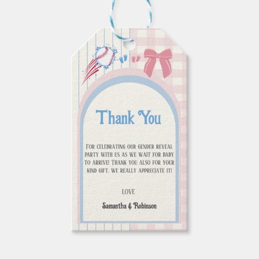 Baby gender onthullen Baseballs of Bows Cadeaulabel (Voorkant)