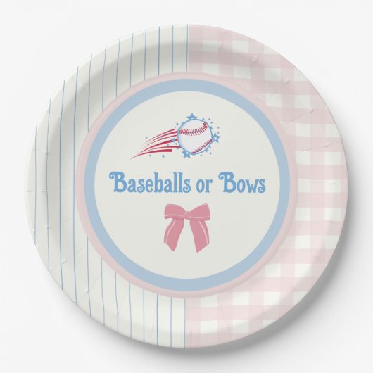 Baby gender onthullen Baseballs of Bows Papieren Bordje (Voorkant)