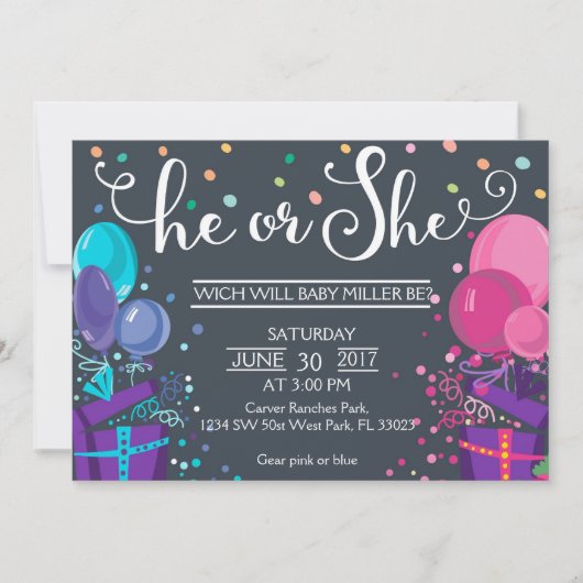 Baby gender onthullen - Hij of Zij Gender onthulle Kaart (Voorkant)