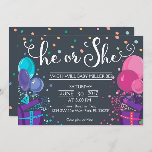 Baby gender onthullen - Hij of Zij Gender onthulle Kaart (Voorkant / Achterkant)