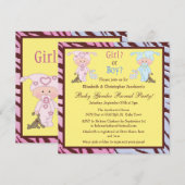 Baby Gender onthullen Kute Cartoon Babies & Bunnie Kaart (Voorkant / Achterkant)