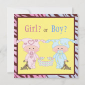 Baby Gender onthullen Kute Cartoon Babies & Bunnie Kaart (Achterkant)