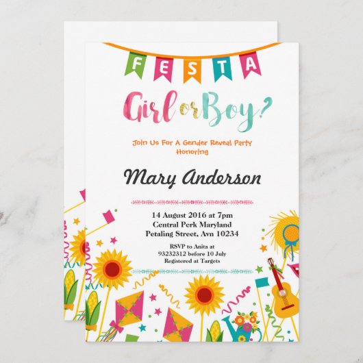 Baby Gender onthulling Mexicaanse uitnodiging voor (Voorkant / Achterkant)