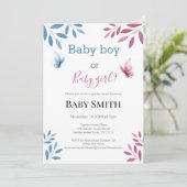 Baby gender onthult waterverf florale vlinder kaart (Staand voorkant)