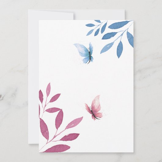 Baby gender onthult waterverf florale vlinder kaart (Achterkant)