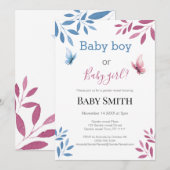 Baby gender onthult waterverf florale vlinder kaart (Voorkant / Achterkant)