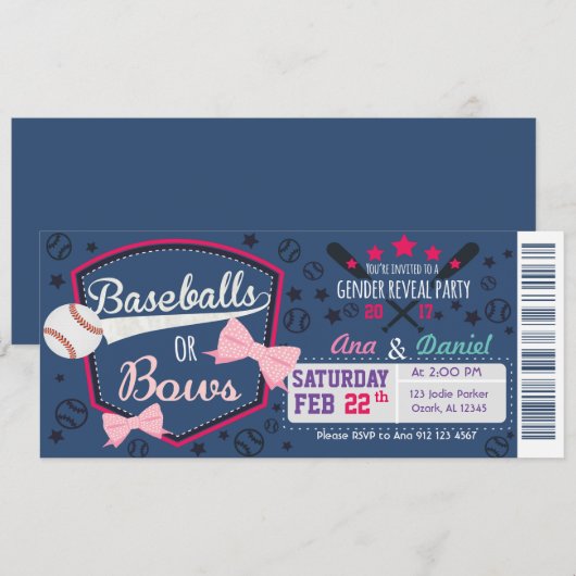 Baby-gender-openbaring - Baseballen of Bows Kaart (Voorkant / Achterkant)