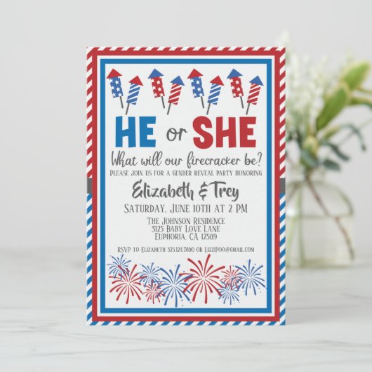 Baby Gender Reveal - Firecracker 4 juli Kaart (Staand voorkant)