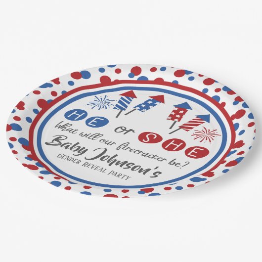 Baby Gender Reveal - Firecracker 4 juli Papieren Bordje (Gekanteld)