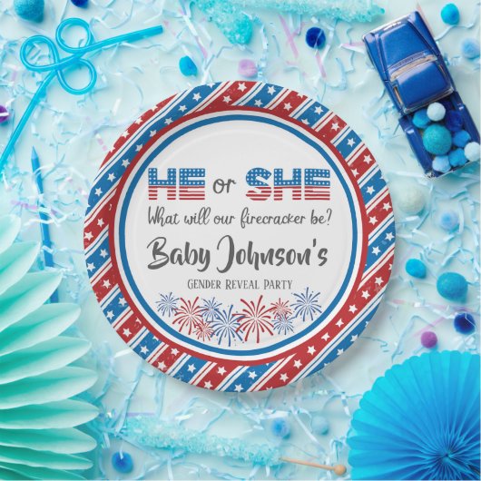 Baby Gender Reveal - Firecracker 4 juli Papieren Bordje (Feest)