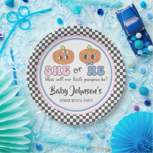 Baby Gender Reveal - Leuke Groovy Pumpkins Papieren Bordje (Feest)